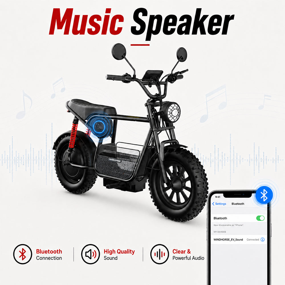 Electric scooter with music speaker system on a white background - windhorse d1